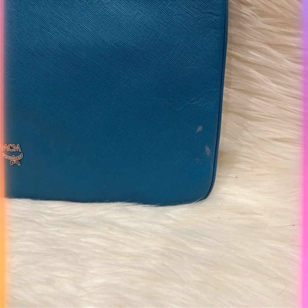 MCM Teal Blue Leather Laptop Sleeve